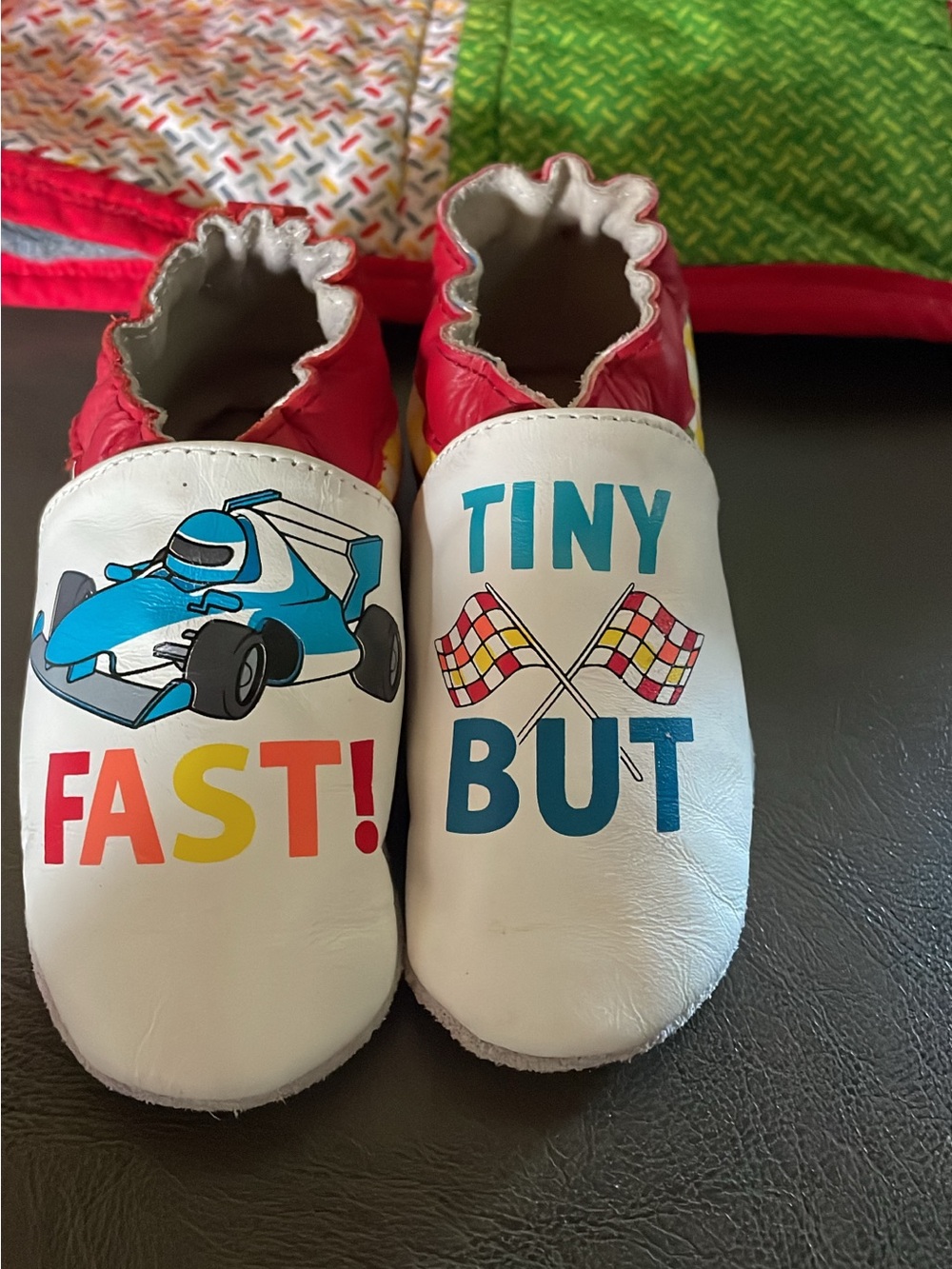 Robeez White & Red 'Fast! Tiny But' Race Car Soft Sole Baby Shoes